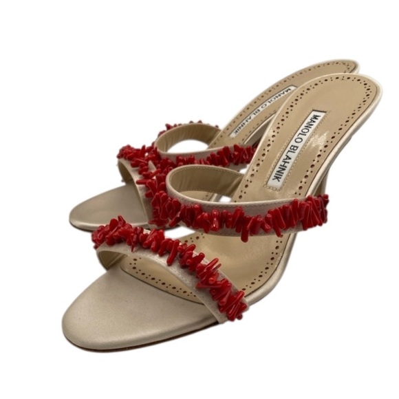 Manolo Blahnik Clorettenu 70MM Embellished Satin Mules - Picture 2 of 4